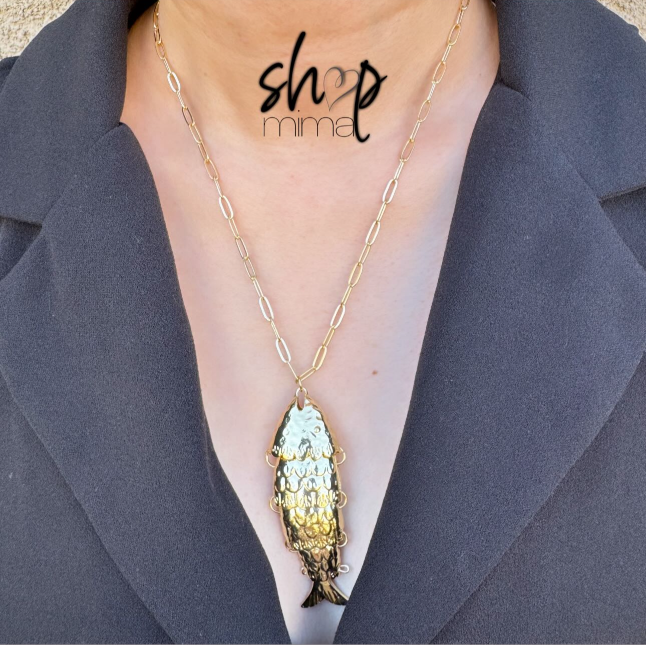 PAPER CLIP CHAIN GIANT FISH NECKLACE MADE BY TANIAXO