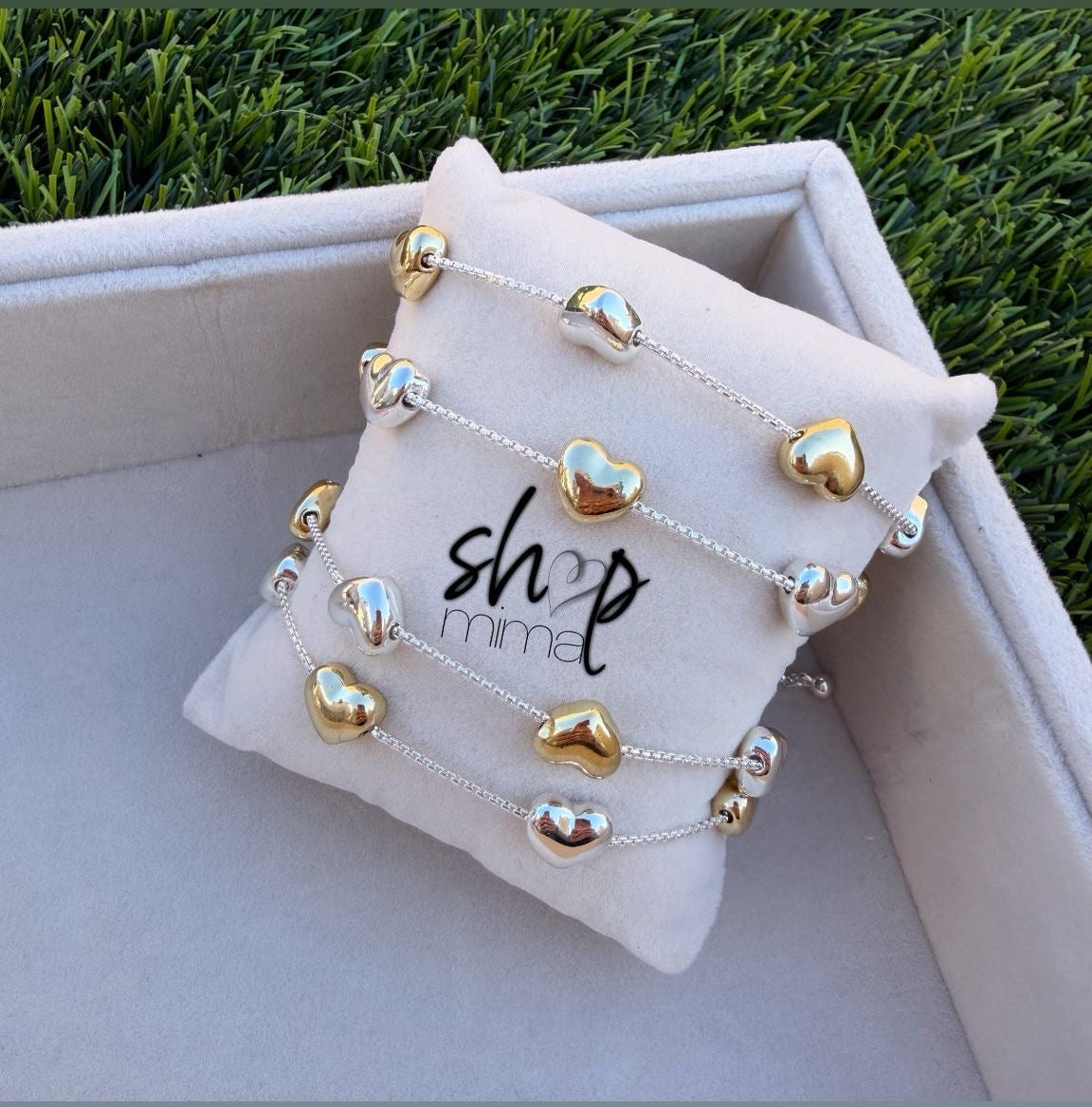 MIXED METALS HEART ADJUSTABLE BRACELET 1 PIECE