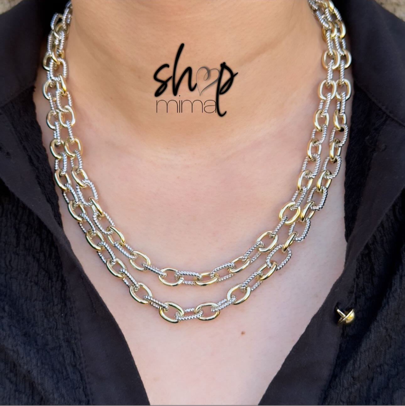 DOUBLE MIXED METALS NECKLACE