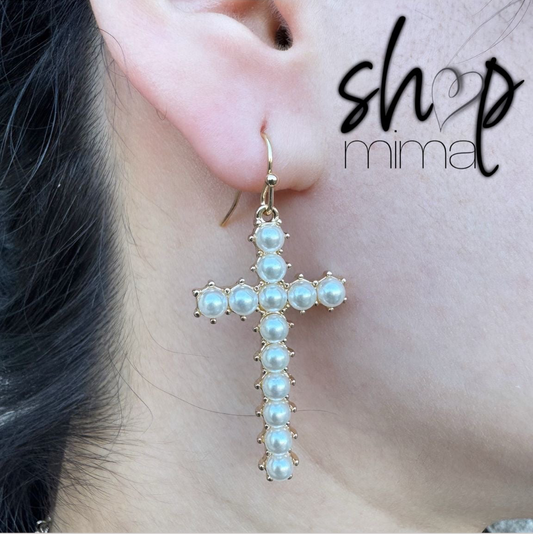PEARL CROSS EARRINGS