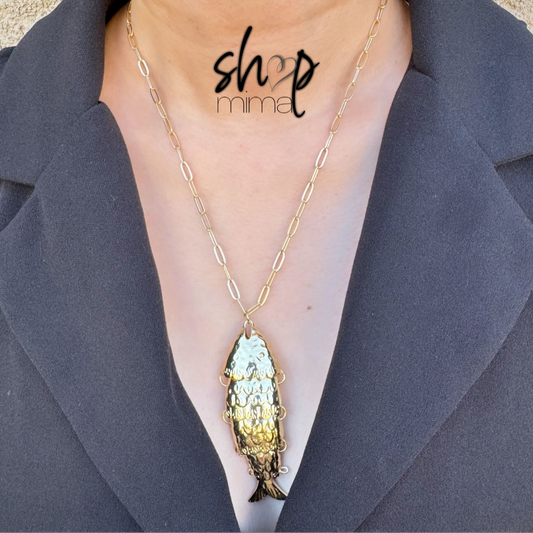 PAPER CLIP CHAIN GIANT FISH NECKLACE MADE BY TANIAXO