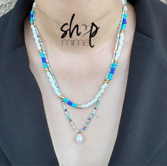 AQUA PEARL LAYERED NECKLACE