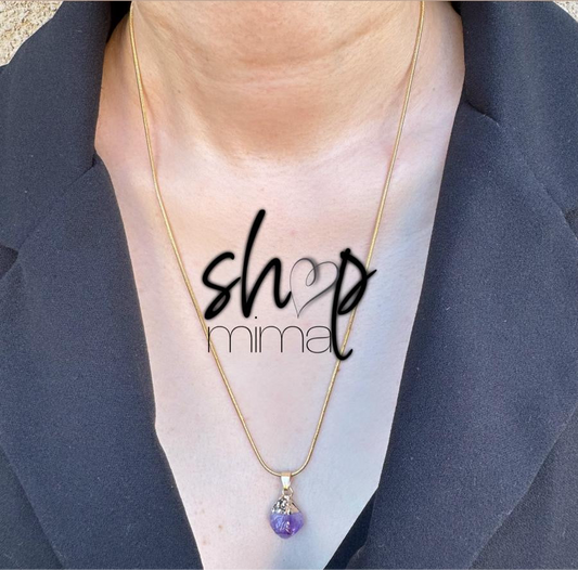 AMETHYST IN STAINLESS STEEL NECKLACE