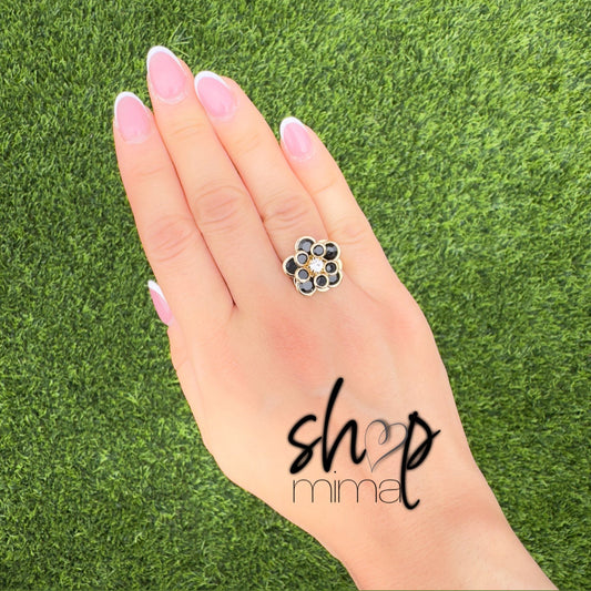 BLACK FLOR RING ADJUSTABLE