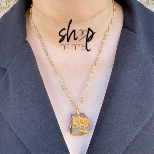 OJO DE TIGRE PIEDRA ACERO CHAIN NECKLACE MADE BY TANIAXO