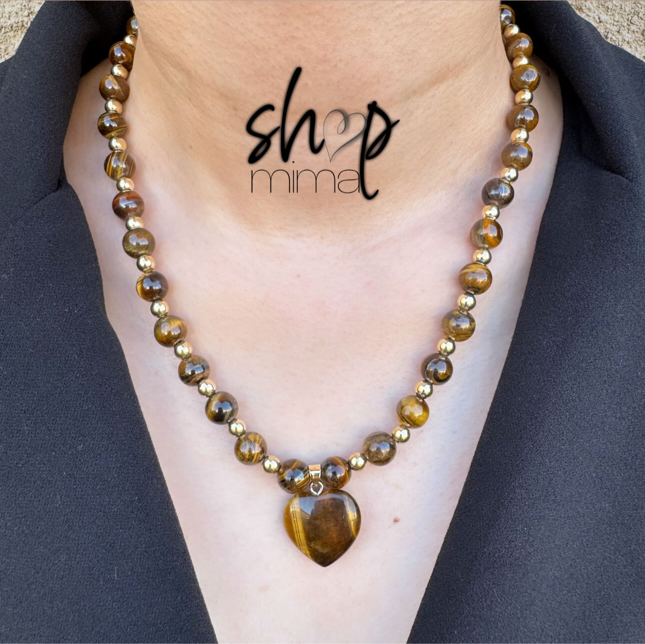 OJO DE TIGRE CORAZON NECKLACE MADE BY TANIAXO