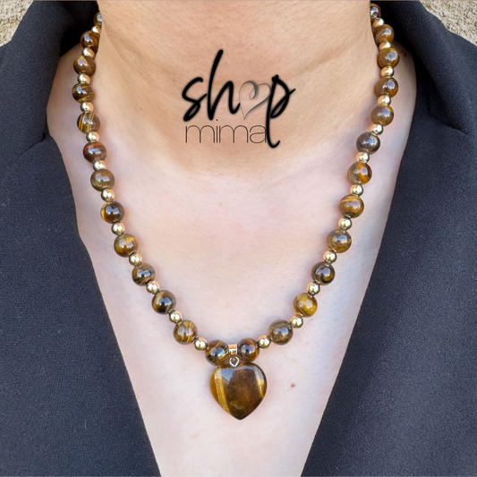 OJO DE TIGRE CORAZON NECKLACE MADE BY TANIAXO