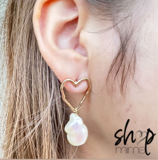 PEARL DROPLET HEART EARRINGS