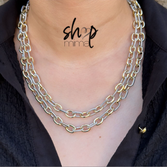 DOUBLE MIXED METALS NECKLACE