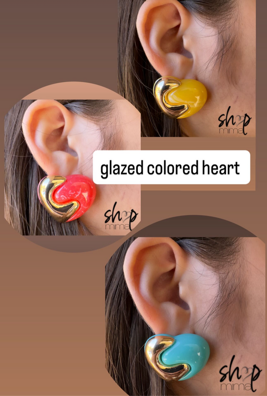 GLAZED COLORED HEART EARRINGS