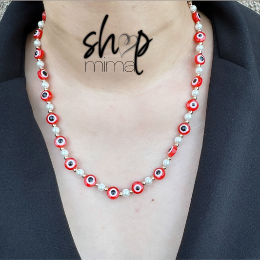 RED EVIL EYE PEARLD NECKLACE