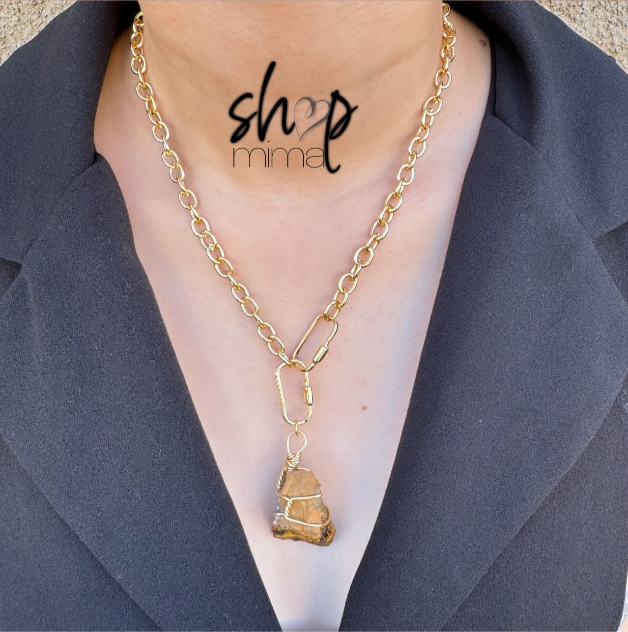 CUARZO OJO DE TIGRE PAPER CLIP CHAIN NECKLACE MADE BY TANIAXO