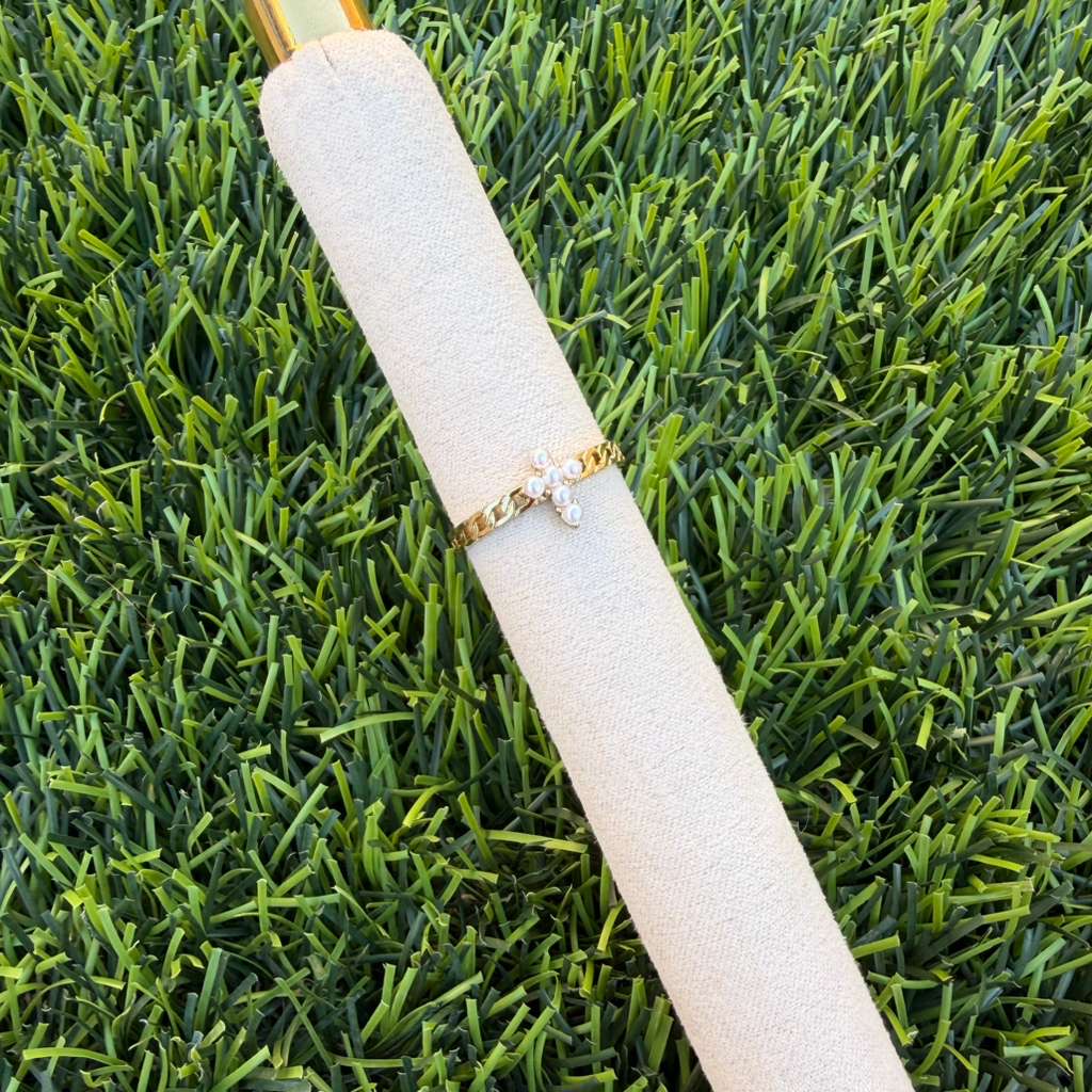 PEARL CROSS RING ADJUSTABLE