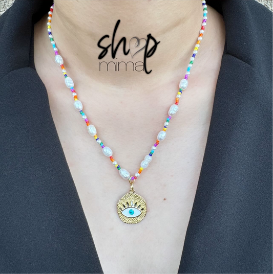 COLORED EVIL EYE NECKLACE MADE BY TANIAXO